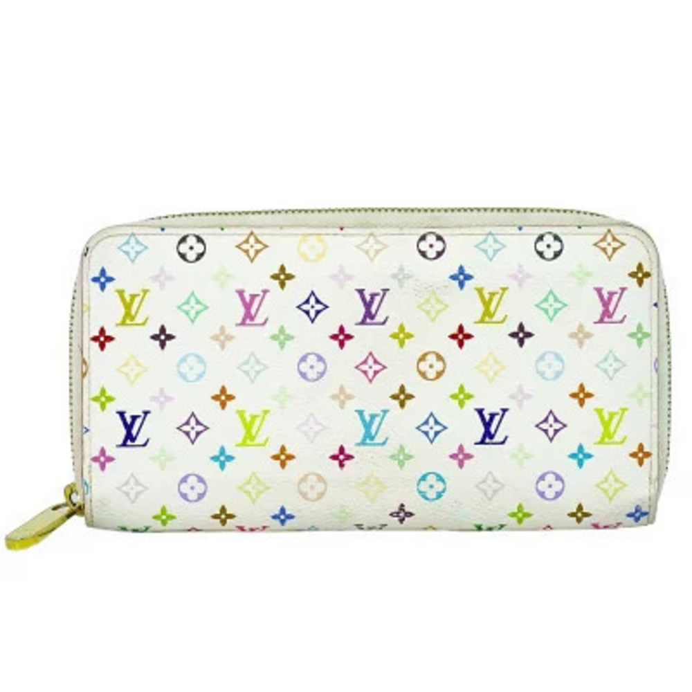 Louis Vuitton LV Zippy Wallet Monogram Multicolor Canvas Leather Blanc White